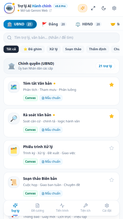 Giao diện thực tế Trợ Lý AI Hành Chính